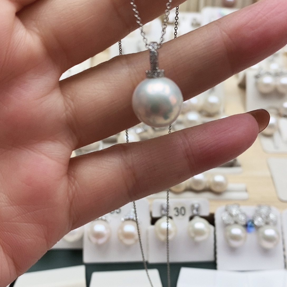 淡水珍珠银S925镶嵌颈饰12十