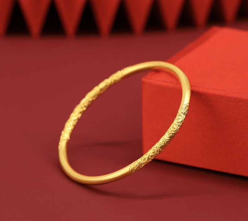 足银手镯 古法卷草纹闭口手镯