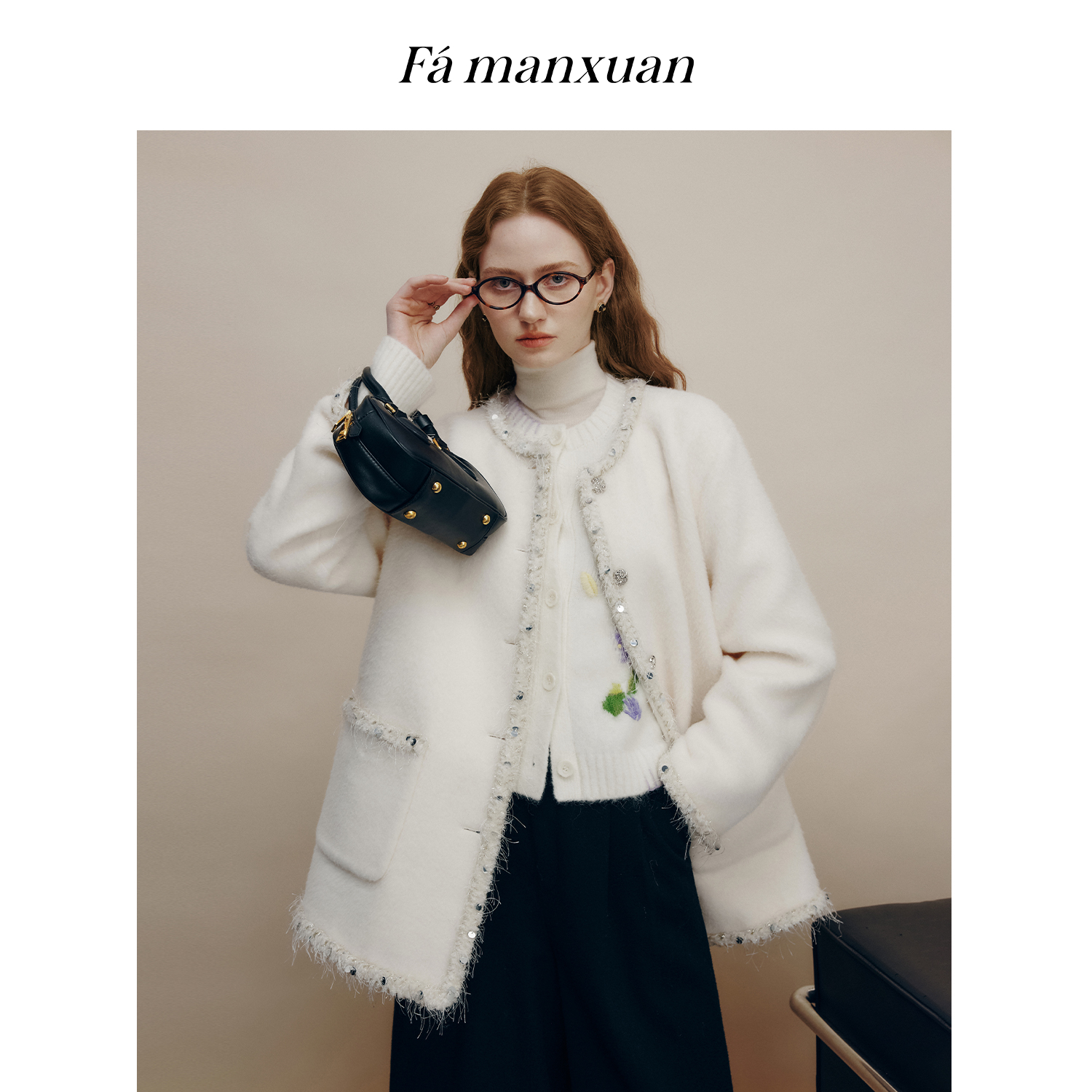 【粉丝专属】法曼萱苏力羊驼毛亮片毛须外套女2025冬上衣WT0756