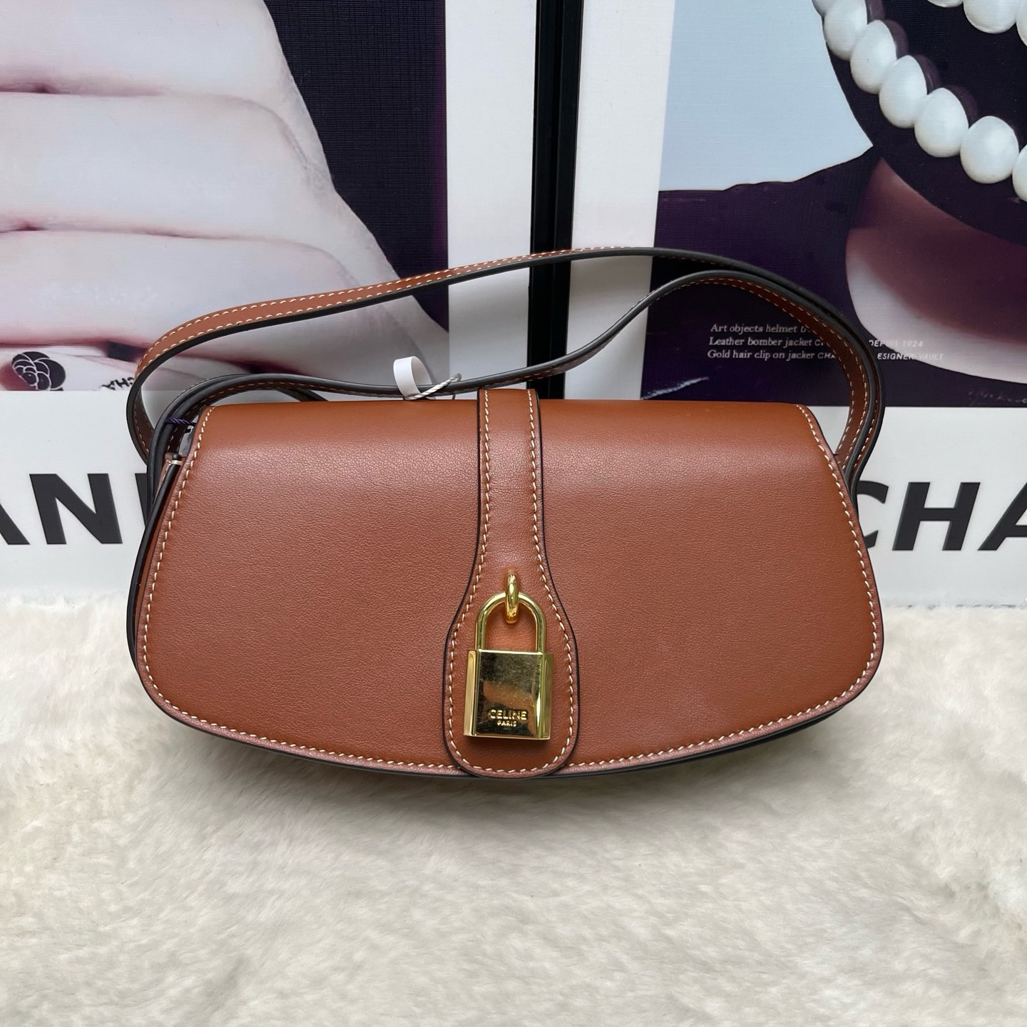 99新 Celine/思琳 赛琳棕色锁头腋下包