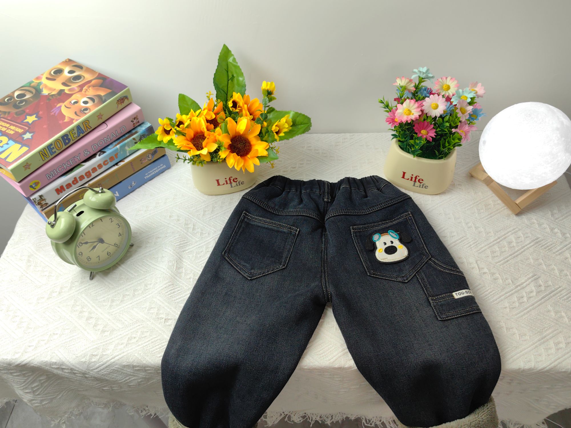 儿童加绒裤子冬季男童牛仔裤加厚羊羔绒裤子中小童保暖羊驼绒长裤