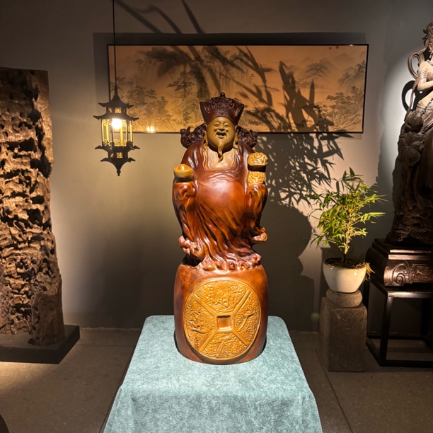香樟木大财神根雕家具摆件财源广进精雕送礼佳品推荐