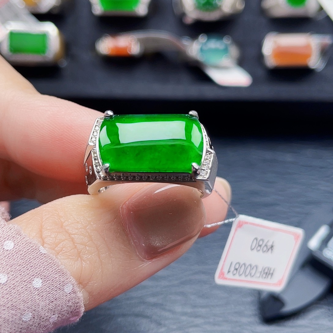 翡翠戒指银S925镶嵌天然a货翡翠没运费险0081