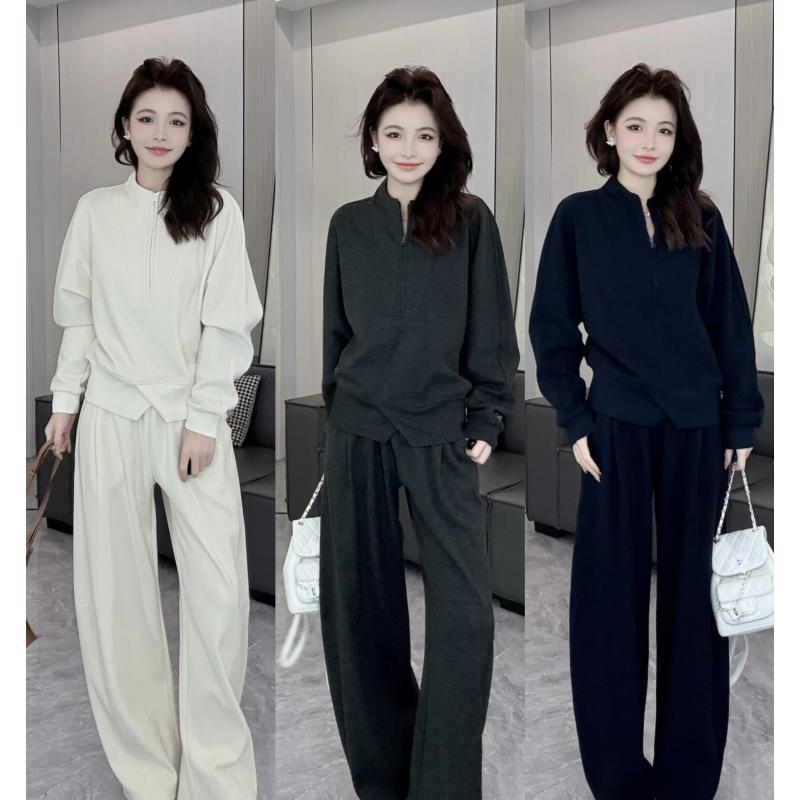 加绒加厚2025冬季新款半拉链休闲老钱风慵懒风卫衣两件套装