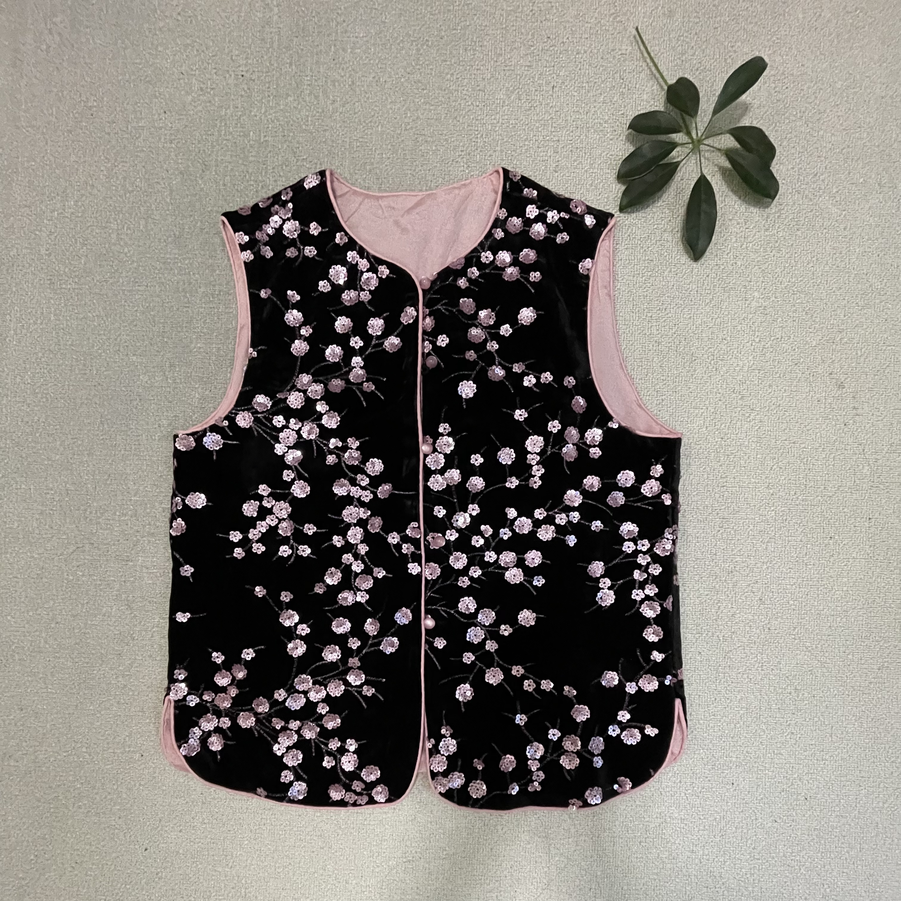 新中式双面穿亮亮片款时尚修身显瘦气质优雅百搭款丝绒马甲