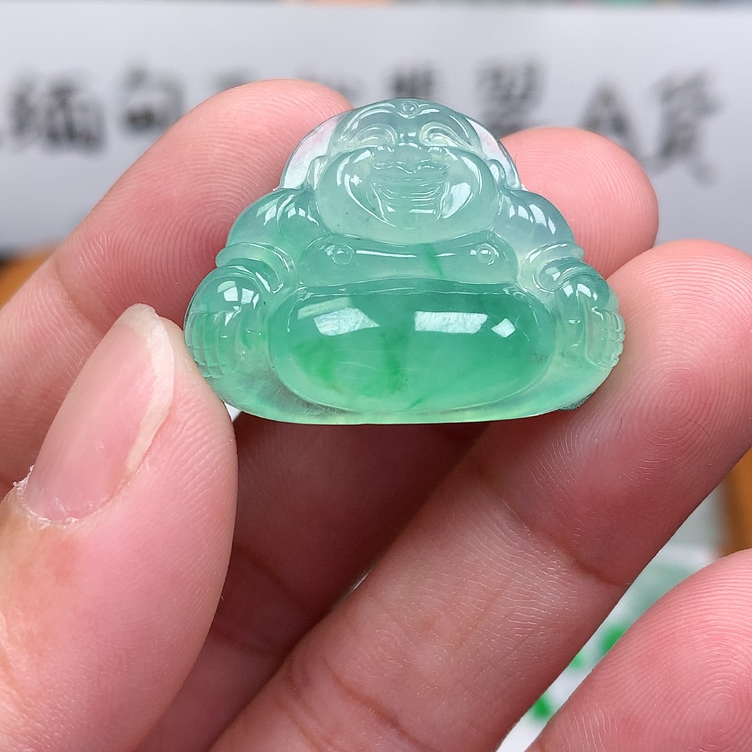 翡翠裸石缅甸天然A货翡翠阳绿佛公