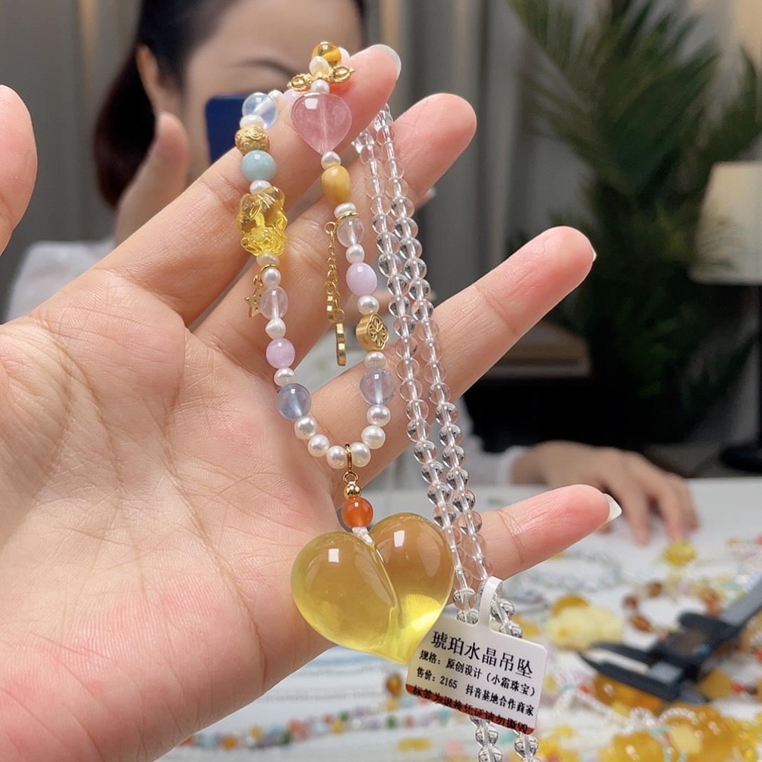 银S925镶嵌蜜蜡裸石琥珀吊坠