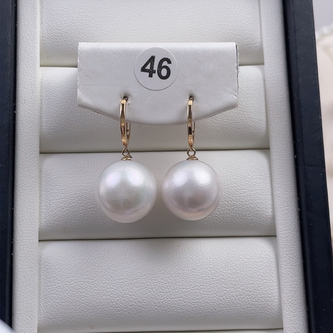 耳饰18K金镶嵌淡水珍珠14-15