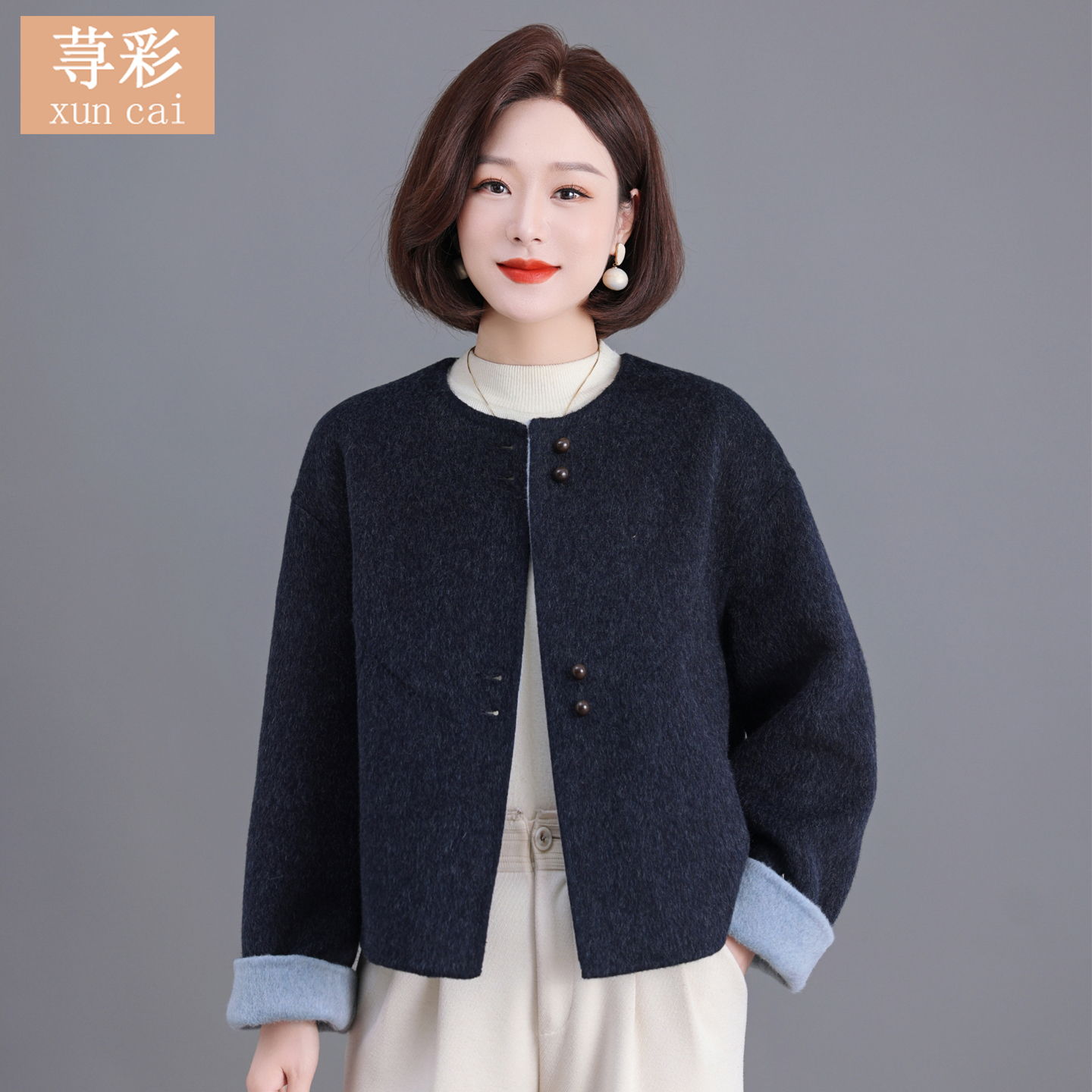 秋冬装100%纯羊毛呢外套2025新款年轻妈妈短款宽松型双面羊毛大衣