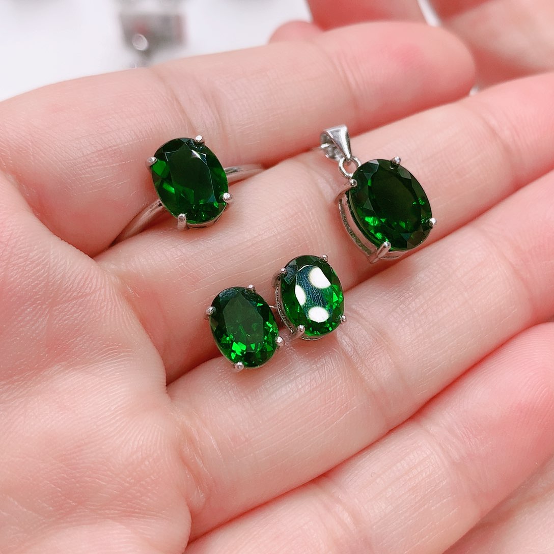 透辉石套装银S925镶嵌