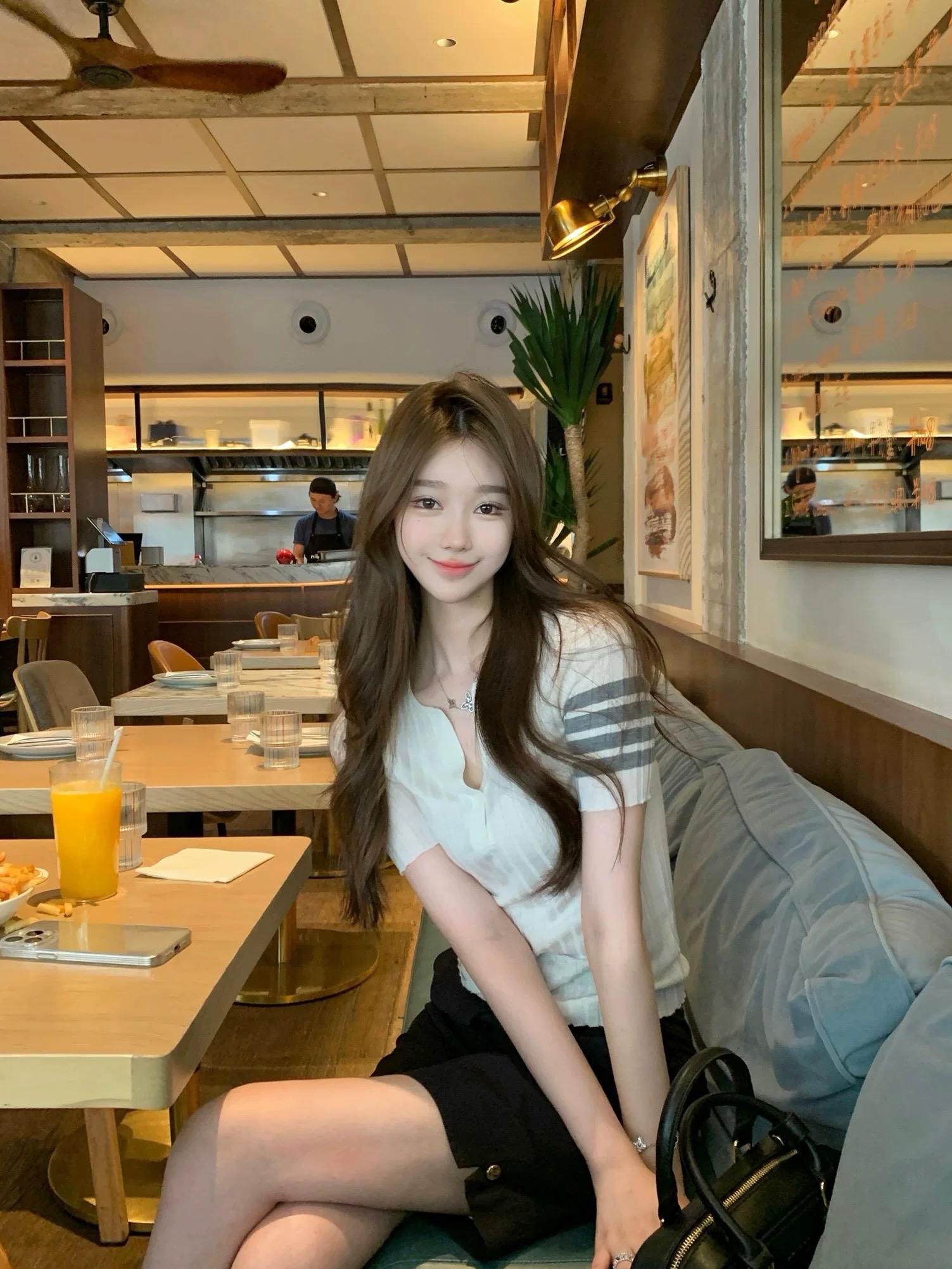 ICCLEK 白色圆领开襟短袖针织衫 夏季 休闲 百搭 -5501