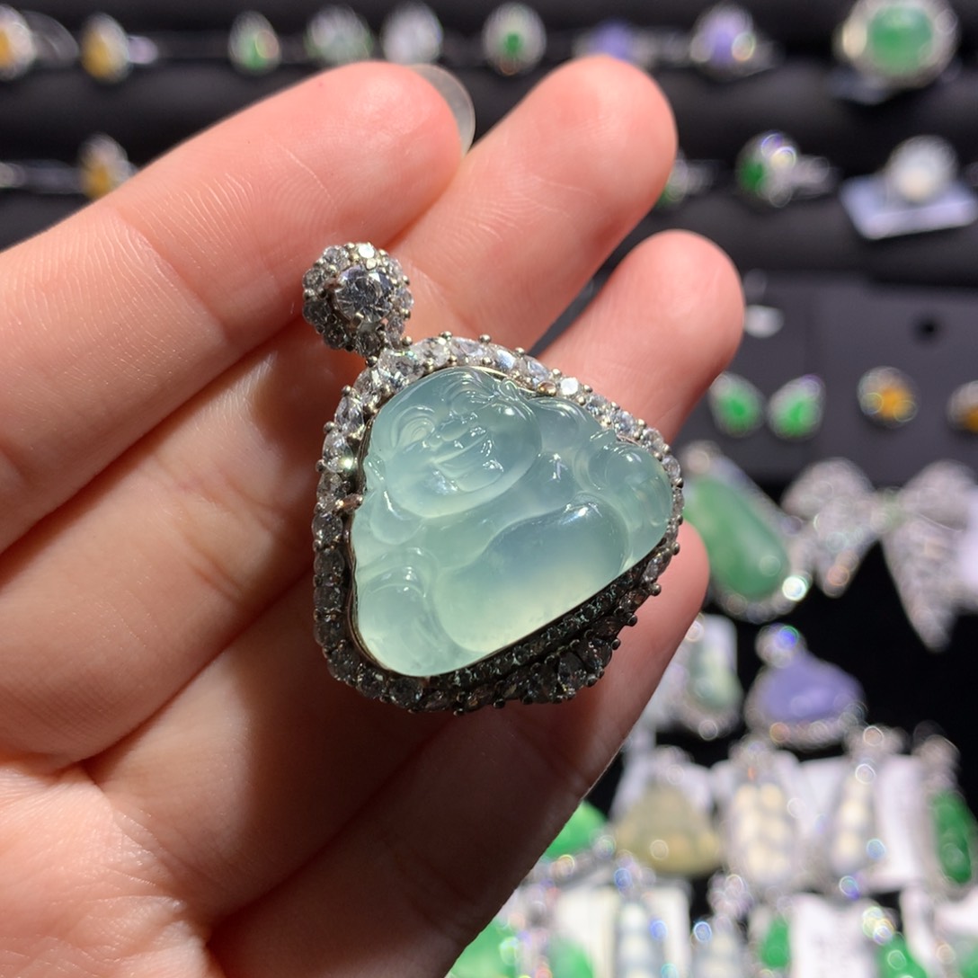 翡翠银S925镶嵌颈饰天然翡翠