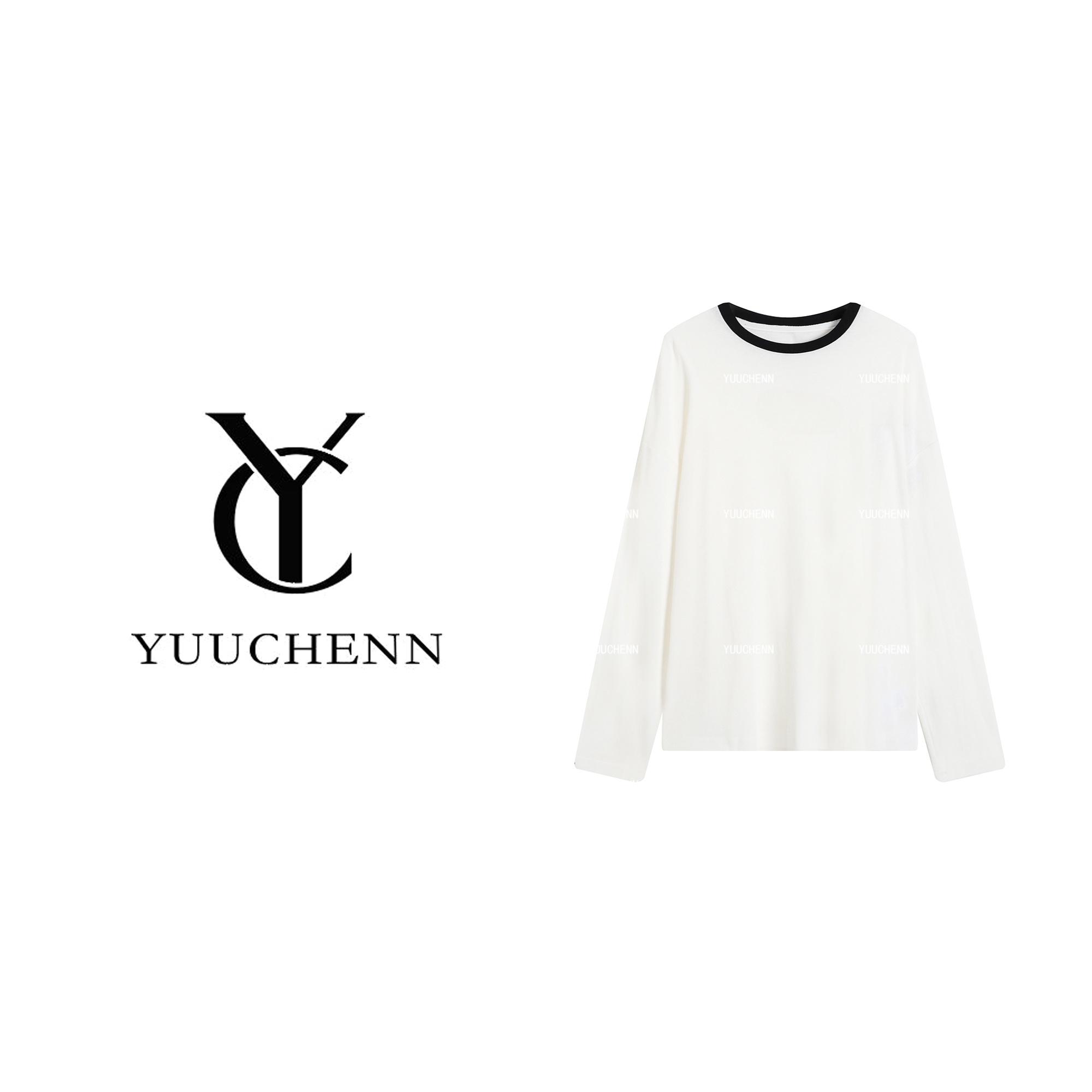 YUUCHENN【拼色刺绣】纯棉圆领时尚长袖女秋冬简约潮流上衣CD2A0129