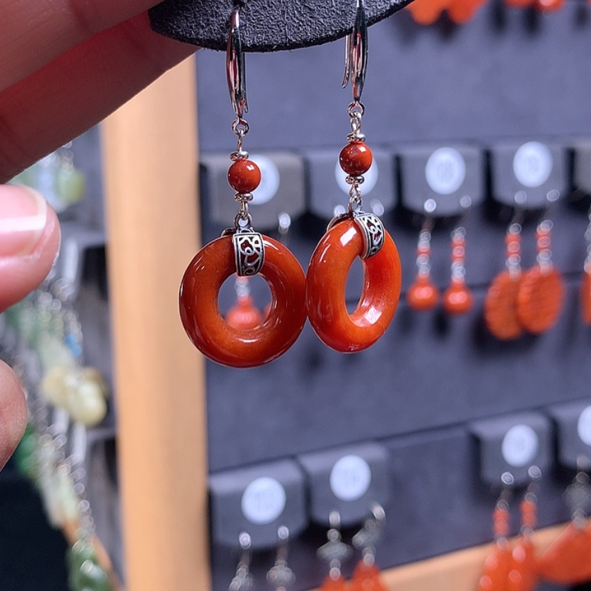 【闪购商品】翡翠耳饰银S925镶嵌静*