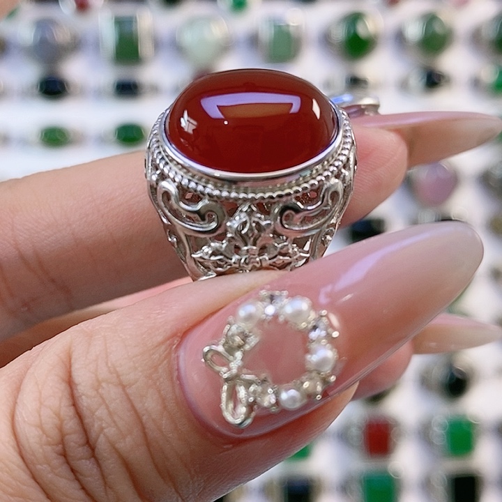银S925镶嵌戒指玛瑙/玉髓?*苗