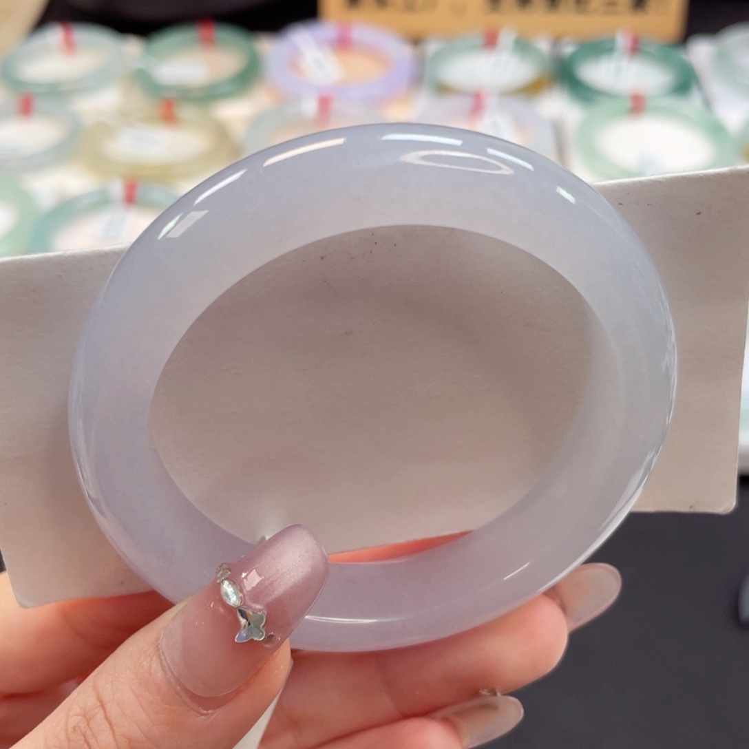 翡翠手镯未镶嵌56冰透干净冰樱花粉16号