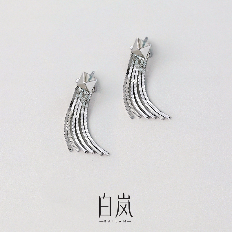 925银耳饰 白岚几何流苏耳钉女2025新款气质设计感流苏耳环ED3994