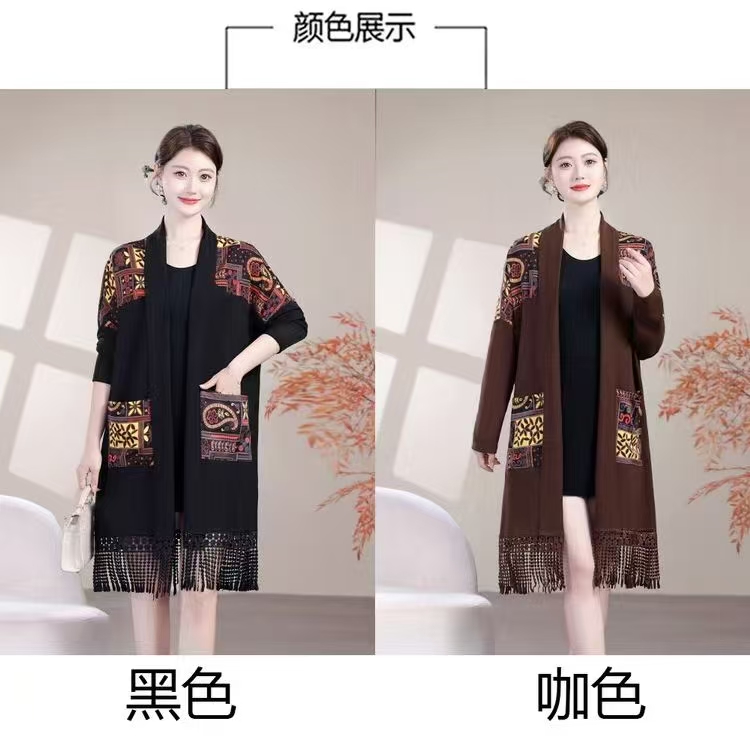 秋季新款休闲刺绣提花拼接大码女士披肩外套