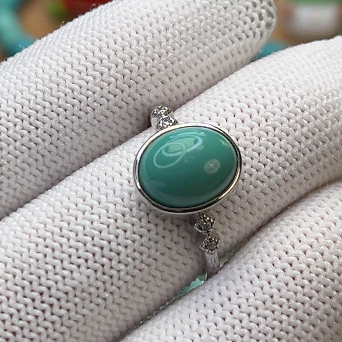 绿松石未镶嵌珠宝奇石玉化绿银戒