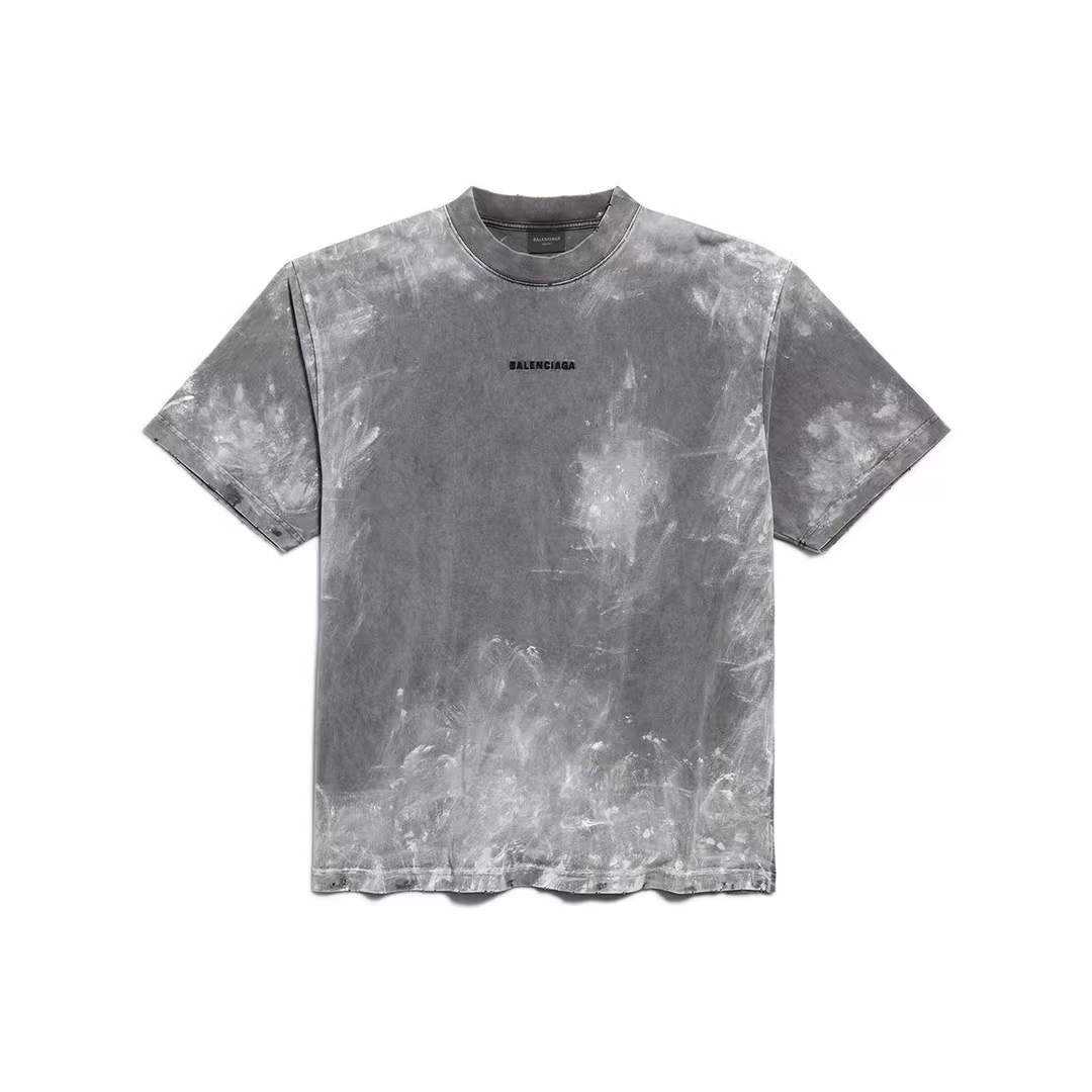 未使用 Balenciaga/巴黎世家 刺绣字母扎染做旧短袖T恤
