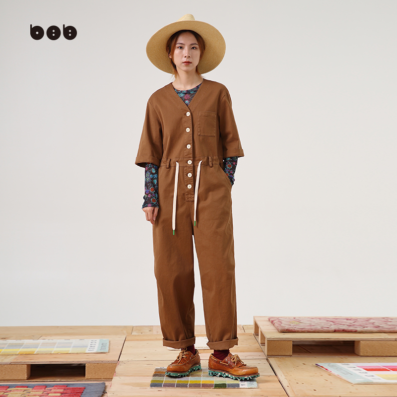【商场同款】白目自连体裤女2024春新品百搭工装可收腰直筒连体衣
