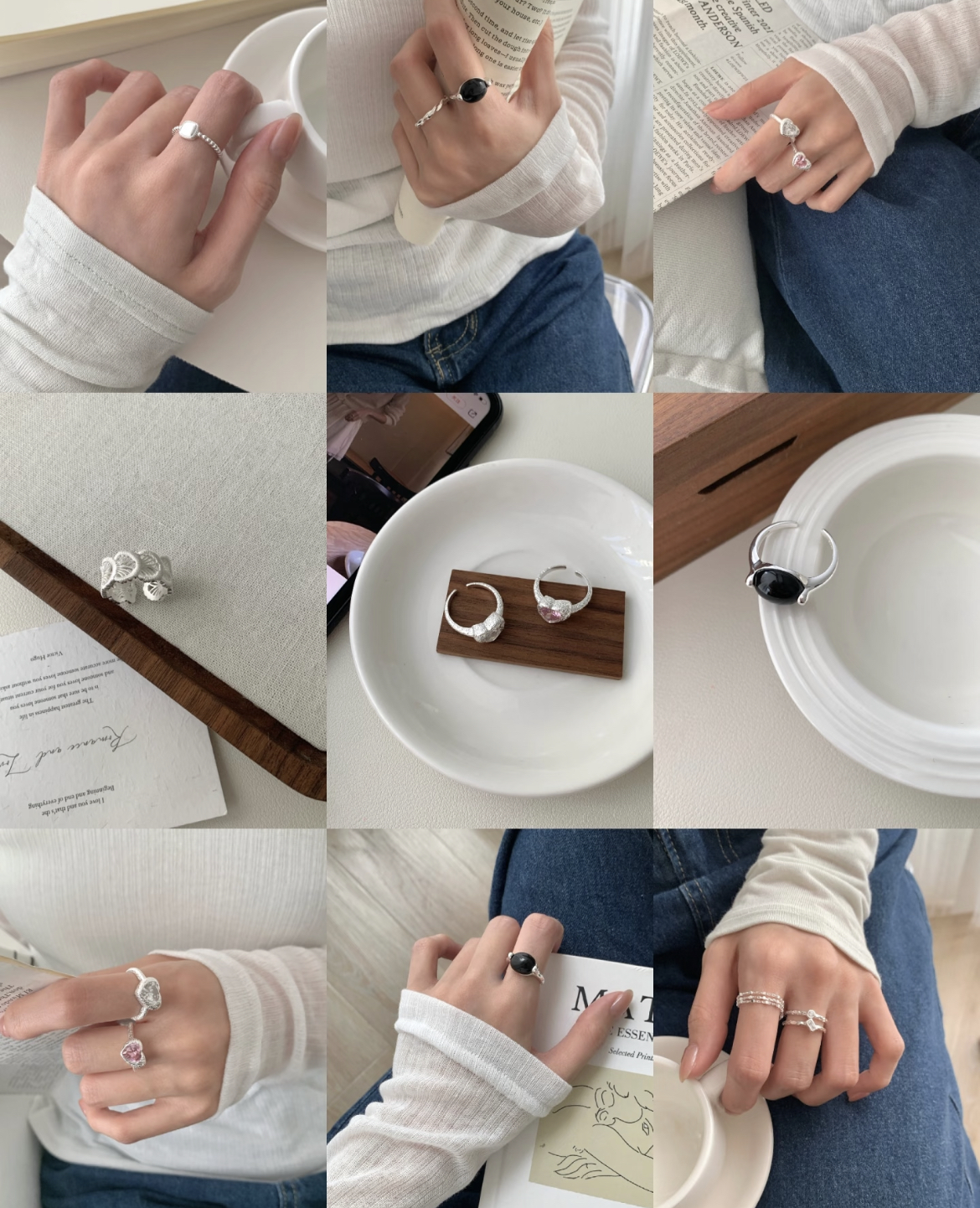 铜合金锆石戒指 爱心日韩银色指环百搭小众ins纯色直播间选款链接