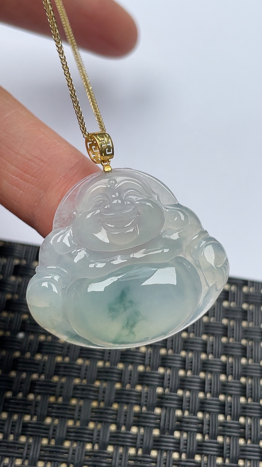 缅甸天然翡翠A货冰飘花佛公吊坠尺寸30.8-35.2-6.1