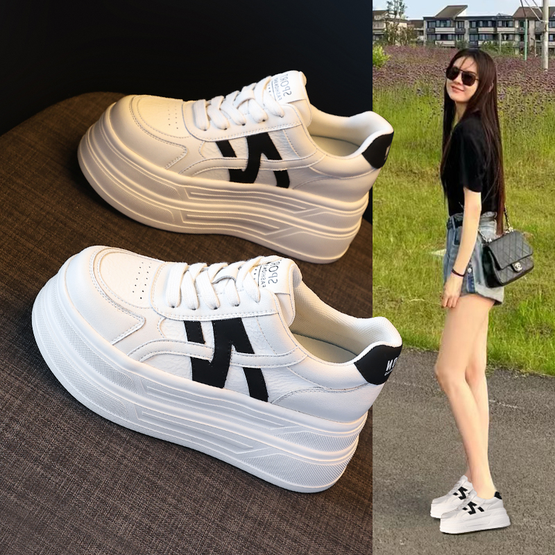 HJ5005厚底内增高8cm时尚百搭小白鞋女2025秋季新款松糕休闲板鞋
