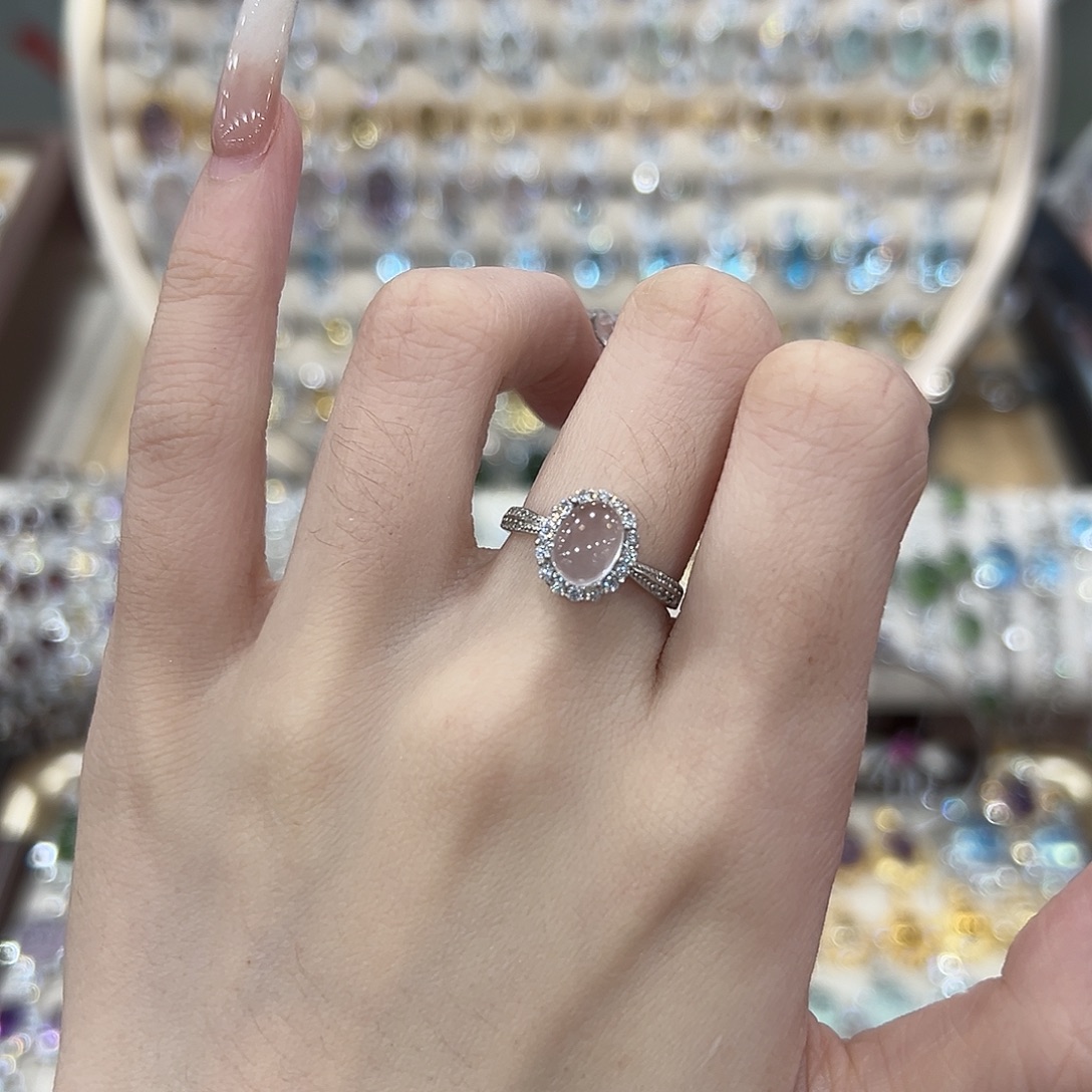 菁***澄戒指银S925镶嵌烟晶