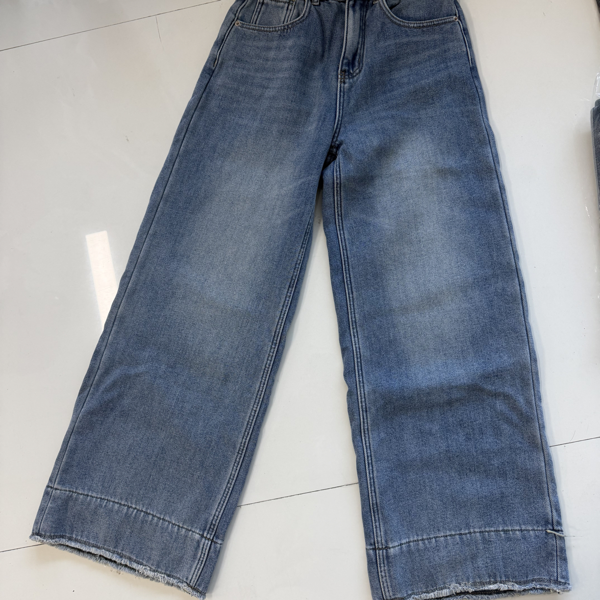 616-1加绒浅蓝色高腰显瘦直筒牛仔裤女秋季百搭九分裤