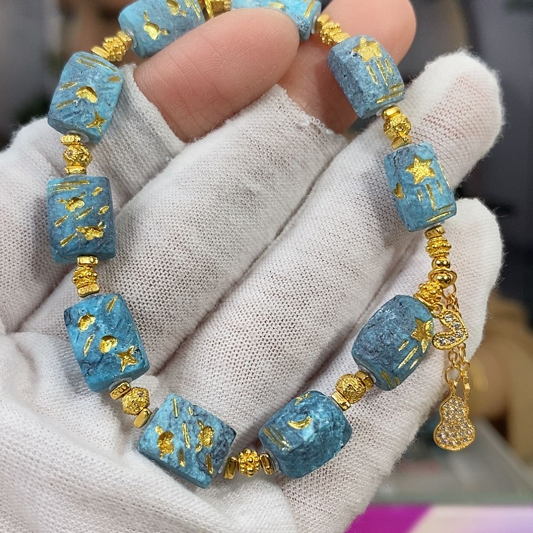 绿松石银S925镀金镶嵌珠宝奇石