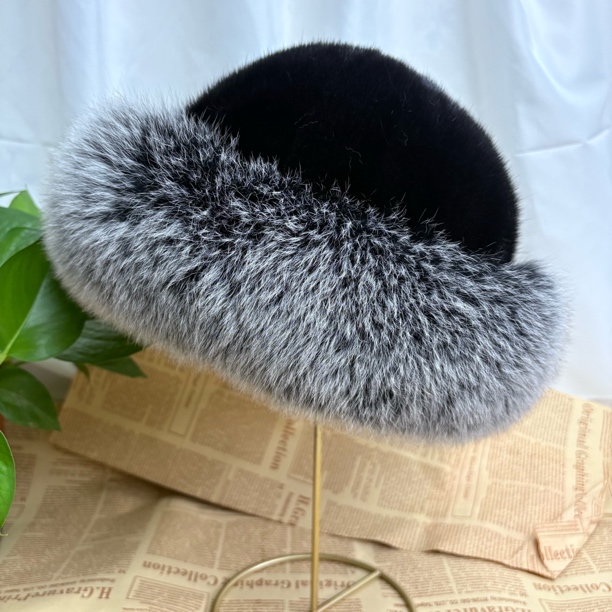 【初云】冬季保暖蒙古帽水貂毛拼貂帽狐狸毛边时尚保暖百搭