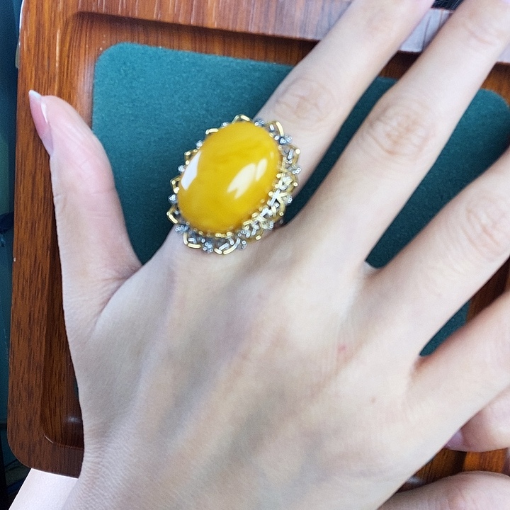 银S925镶嵌蜜蜡戒指戒指