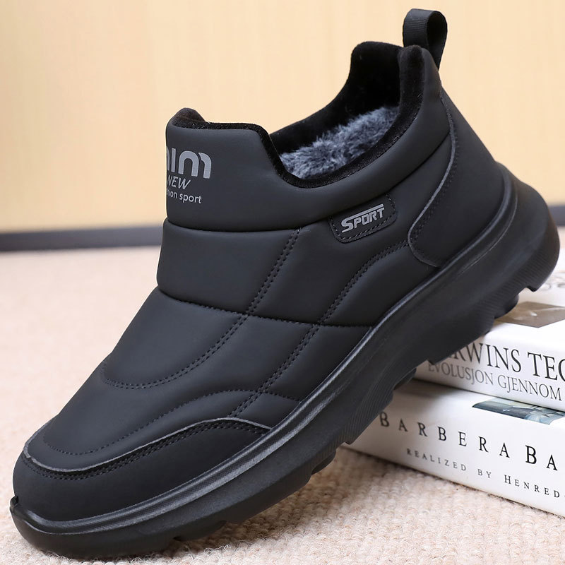 老北京布鞋男棉鞋冬季休闲加绒保暖户外雪地靴一脚蹬中老年爸爸鞋