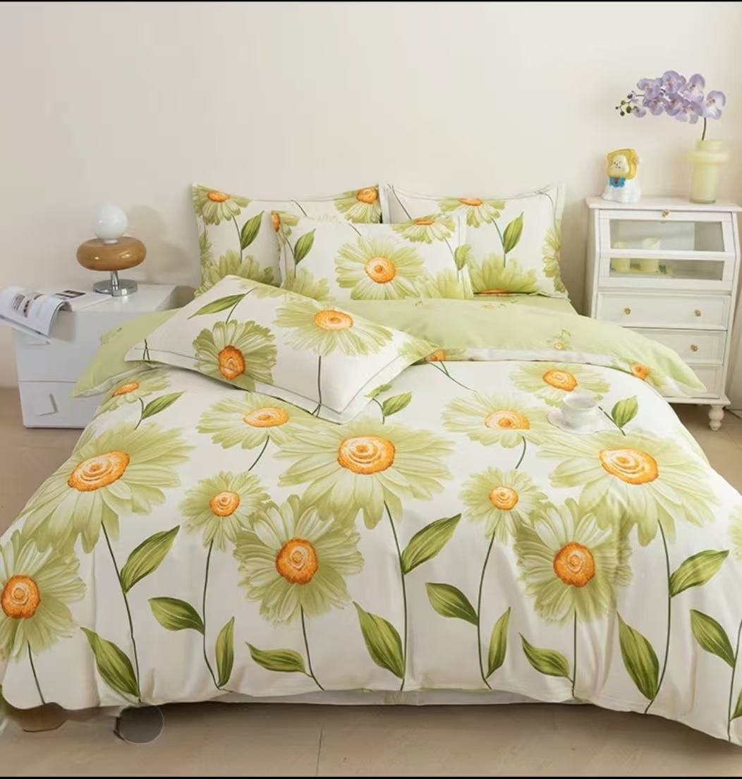 M数码轻磨绒纯棉四件套（青葵秘境）加厚款简约套件斜纹印花