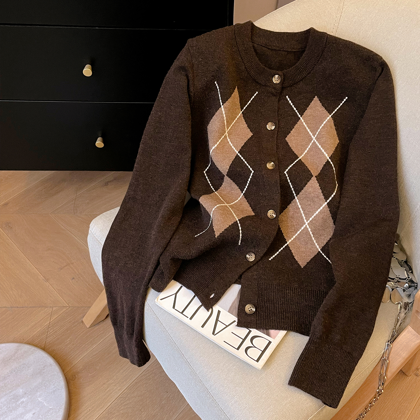 小C家 复古菱格毛衣女款2025新款冬季美拉德穿搭上衣针织开衫外套