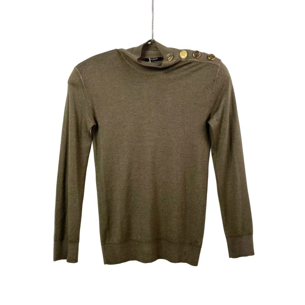 95新 BALMAIN/巴尔曼 ti零三三 羊毛 金扣高领针织衫 34码 微瑕 
