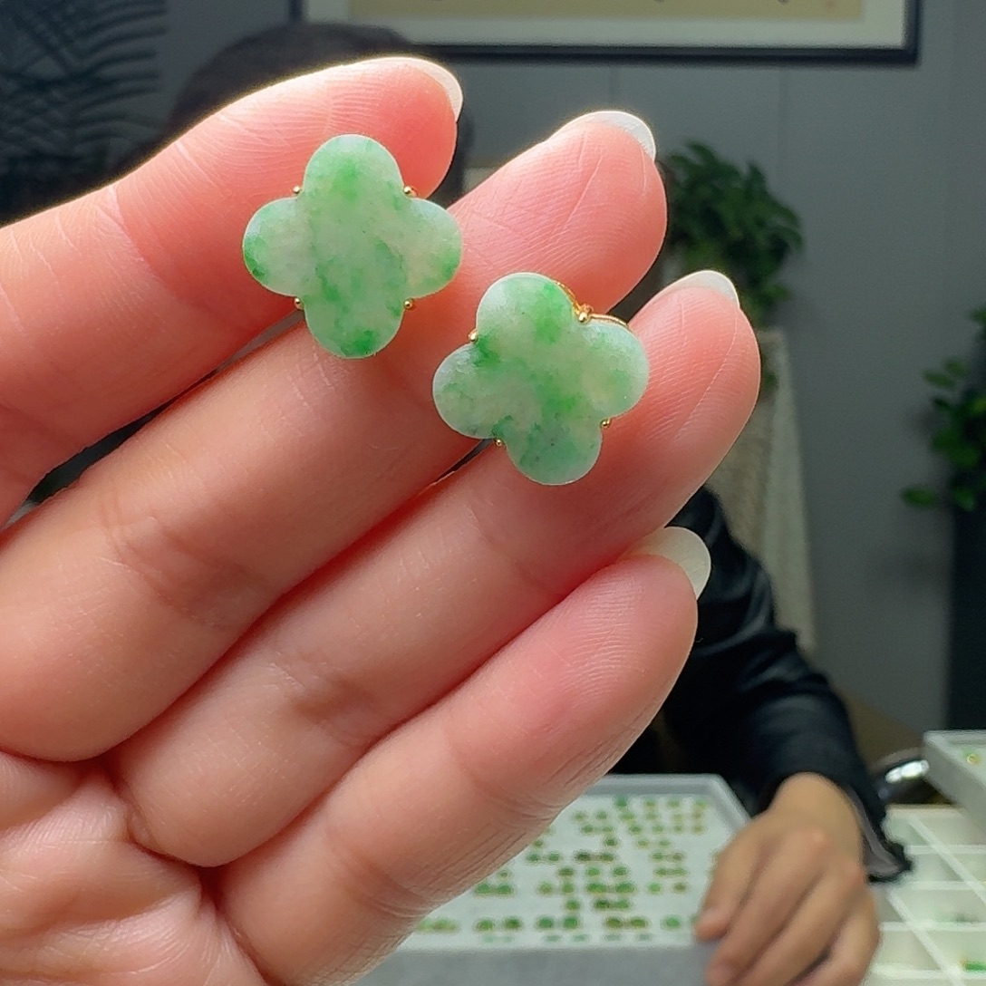 翡翠银S925镶嵌耳饰多样性发货其一