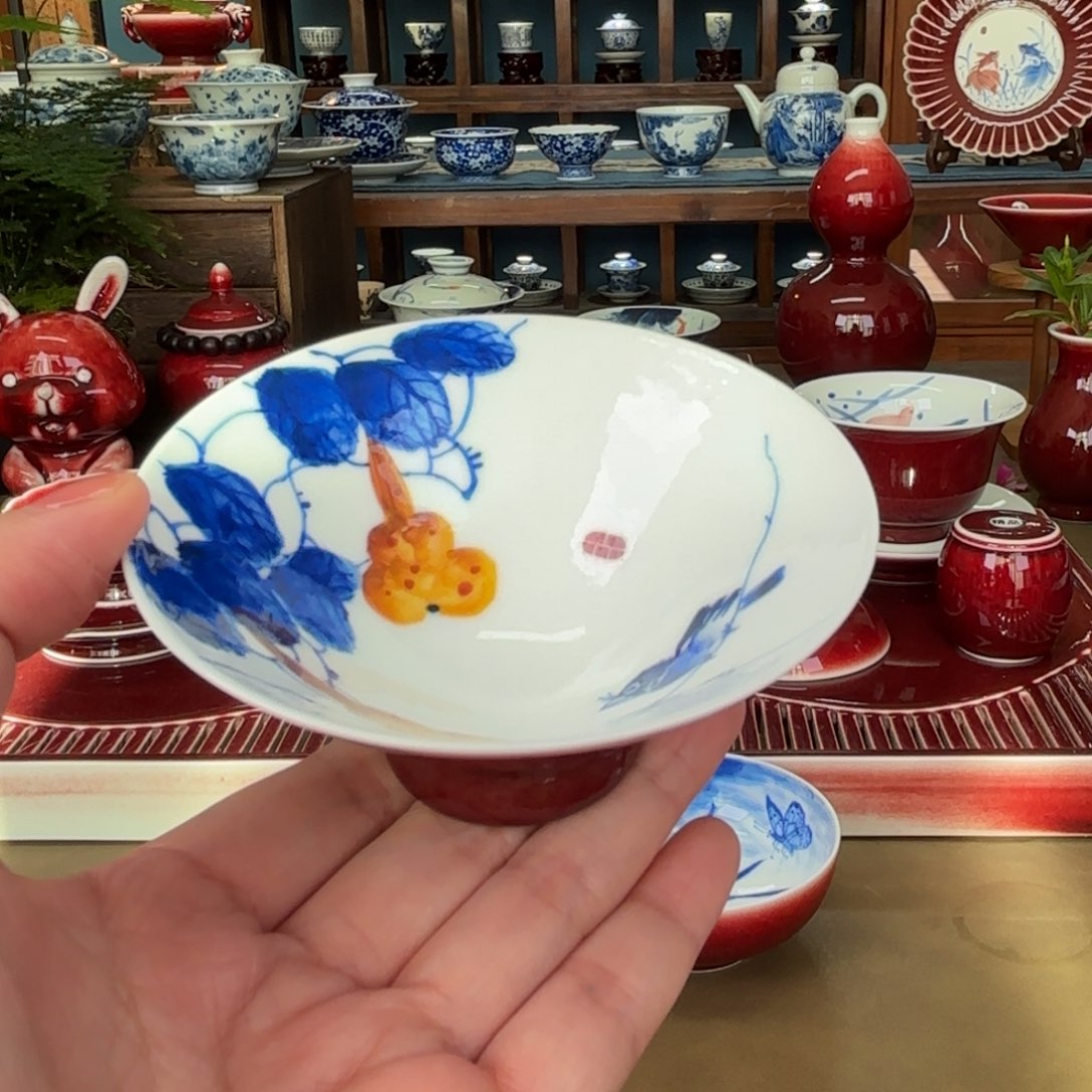 闻轩坊原矿郎红 葫芦斗笠杯