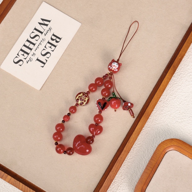 LZ4959红色小猫鸡血红屁桃红色苹果爱心手机链车挂