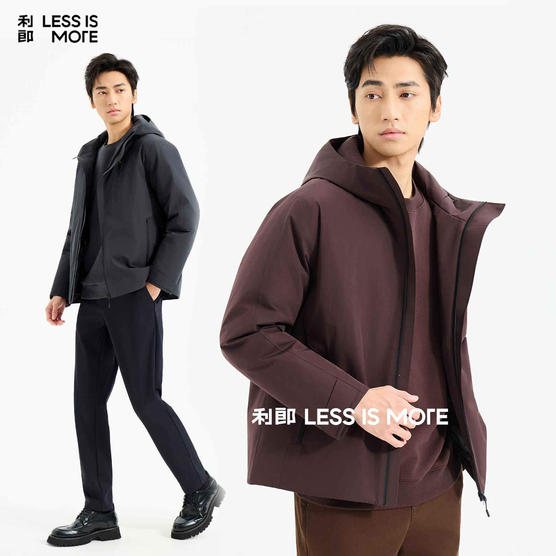 利郎【拒水羽绒】男士运动户外休闲防风保暖连帽羽绒服短款外套冬季