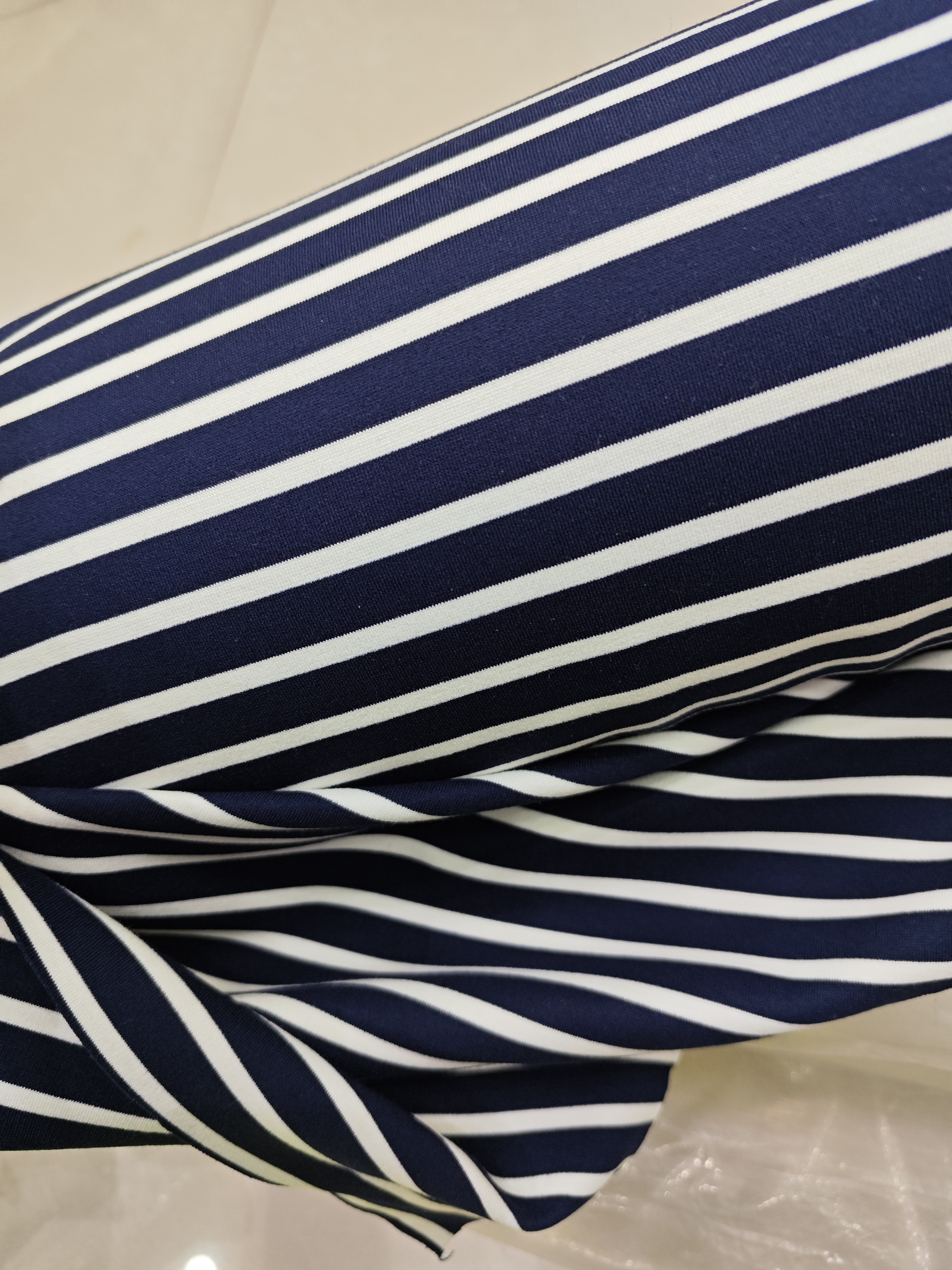 针织弹力藏蓝底白条纹布料衣服裙子裤子面料手工抱枕布料