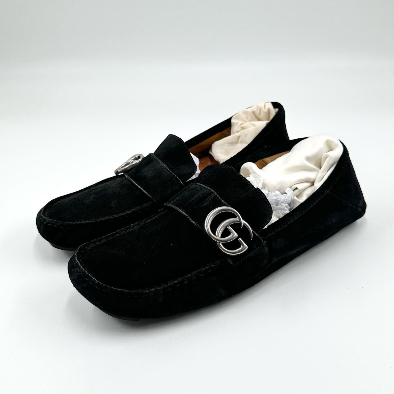 全新未使用 GUCCI/古驰 41码/双G黑色麂皮豆豆鞋/编码10557