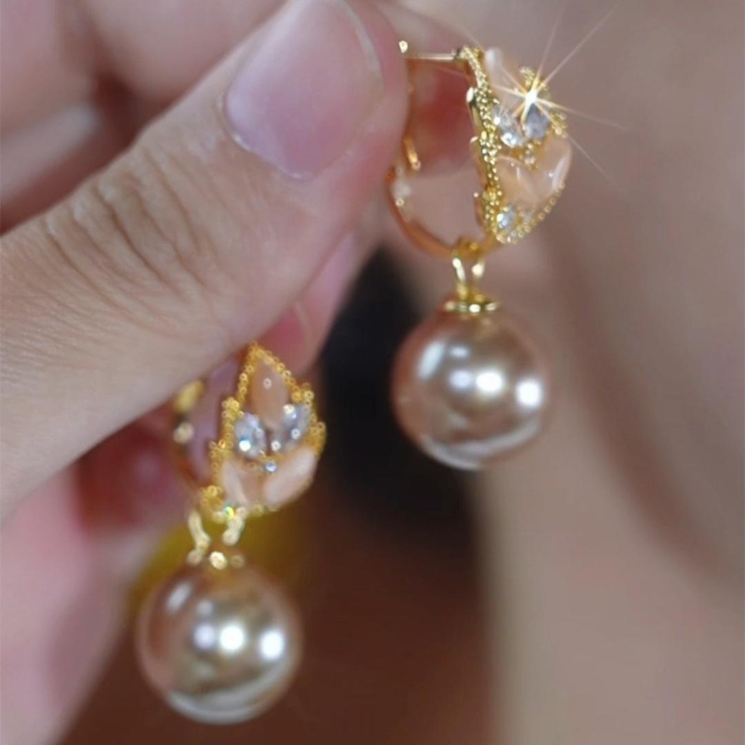 【高品质】麦穗香槟色珠珠耳扣设计感耳坠新款小众配饰商品图