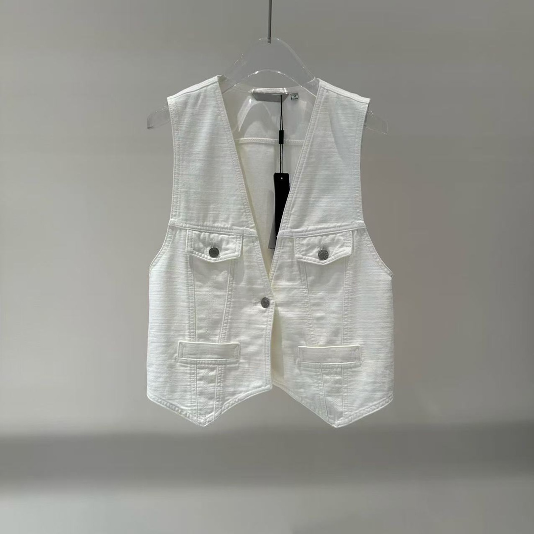 艾诺丝同款2025春款时尚百搭V领无袖牛仔马甲白色女50421543休闲