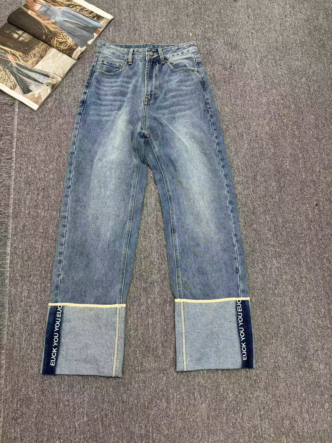 欧货女装原创不撞衫设计款挽腿牛仔裤