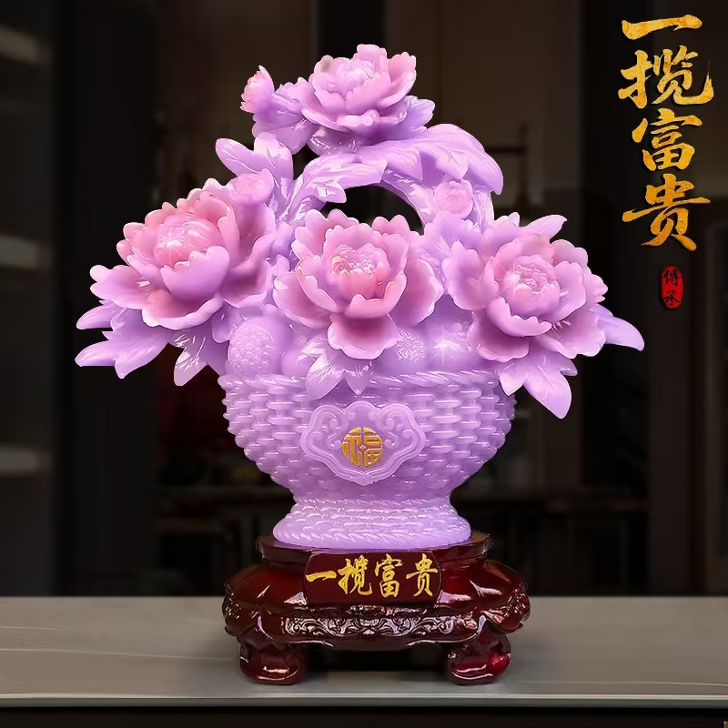 2025新款轻奢中式一揽富贵牡丹花家居摆件客厅玄关酒柜电视柜装饰