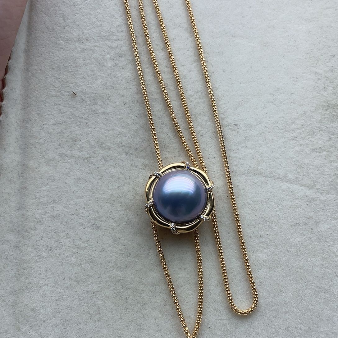 拼合珍珠（马贝珠）颈饰银S925镶嵌16