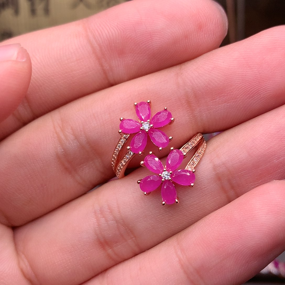 红宝石戒指银S925镶嵌