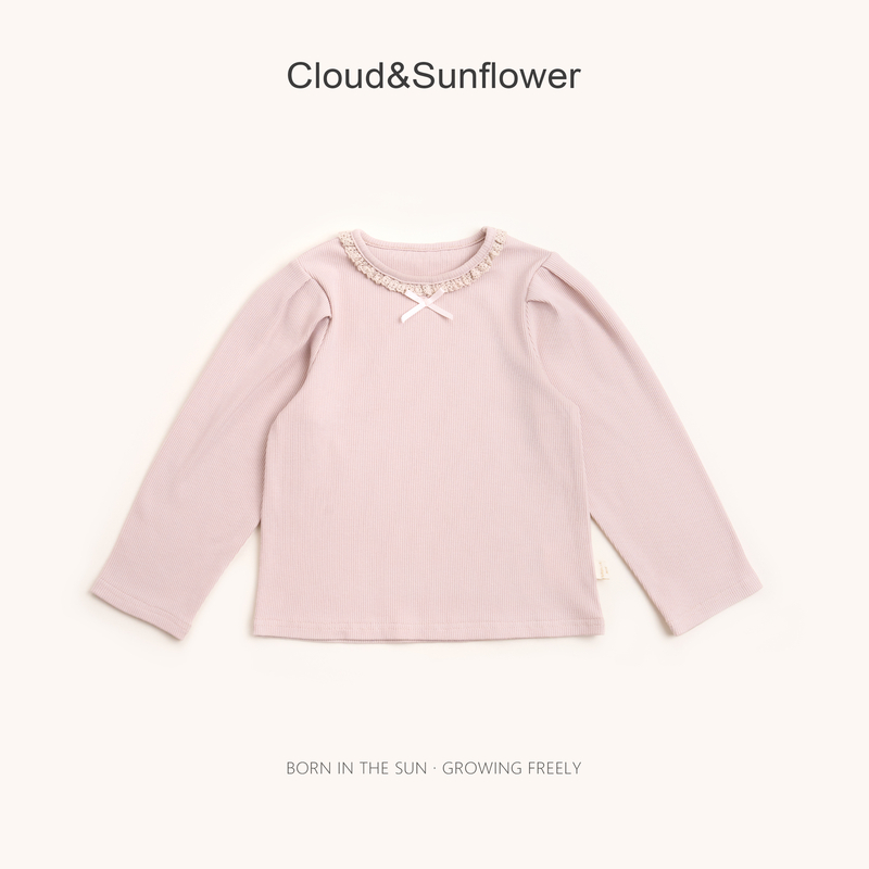 【云朵小葵】女童秋季新款圆领蕾丝花边百搭打底衫991633